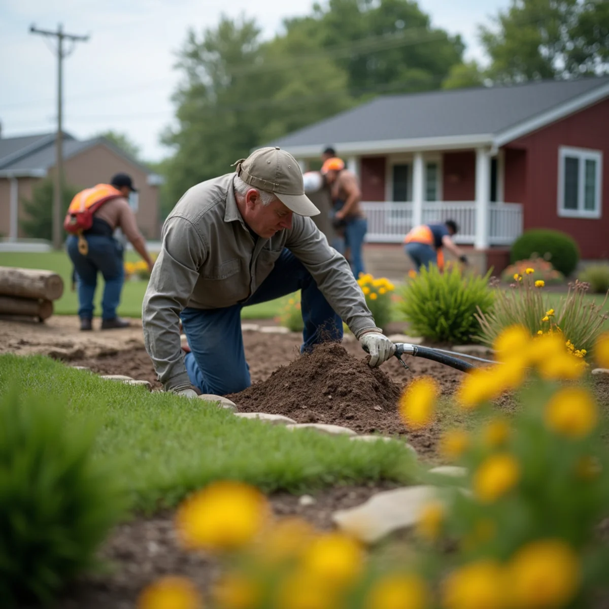Crew maintaining commercial property grounds in Hamilton, OH