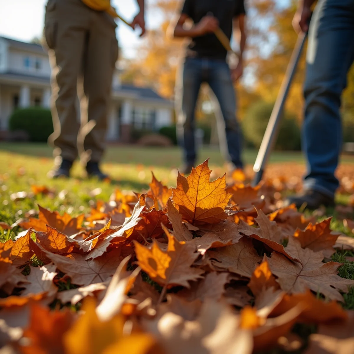 Fall leaf cleanup on a Hamilton, OH property